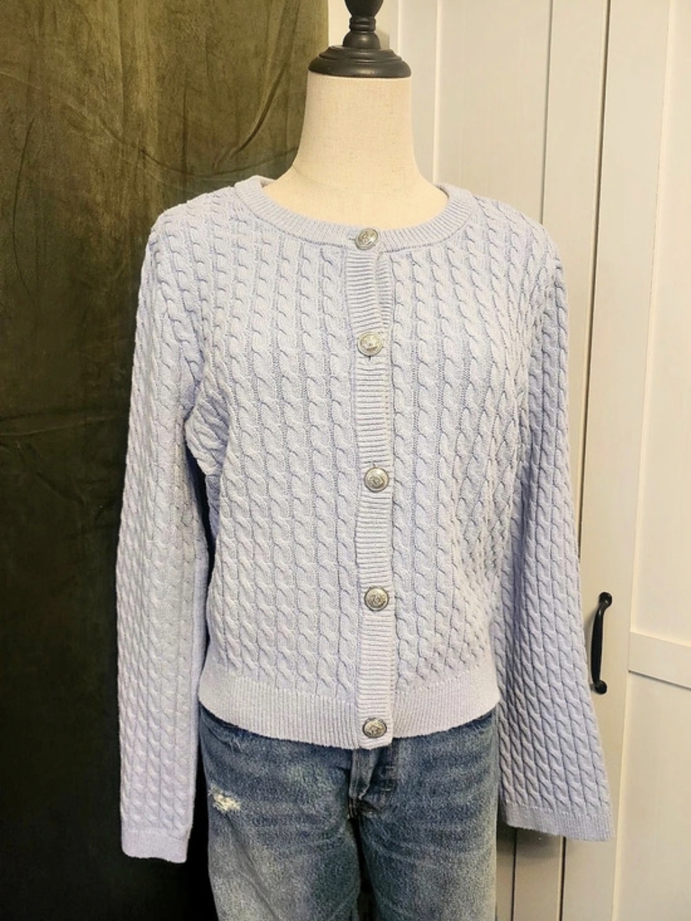H&M Cable-Knit Cardigan Blue XL